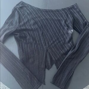 Black Sheer Striped Long Sleeve Top